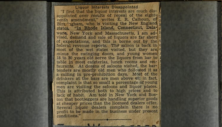 Post-Repeal New England Travel Dispatch on Liquor Sales