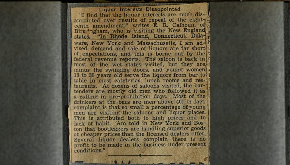 Post-Repeal New England Travel Dispatch on Liquor Sales